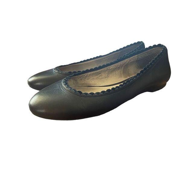 Louise et Cie Lo-Caynlee Smooth Black Leather Ballet Flats Ruffled Edges 8.5M - Picture 1 of 11